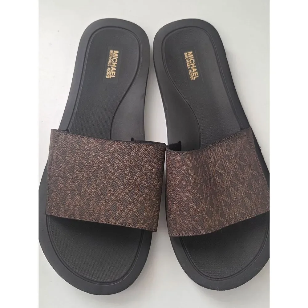 Michael Kors Brown Logo Slide Sandals